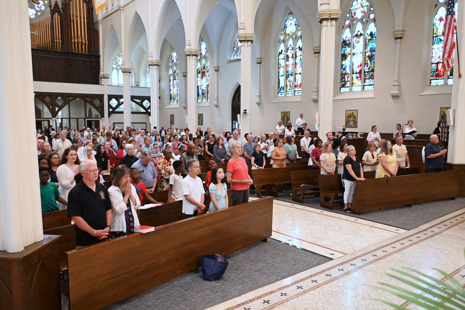 Parishioners in the pews at the cathedral