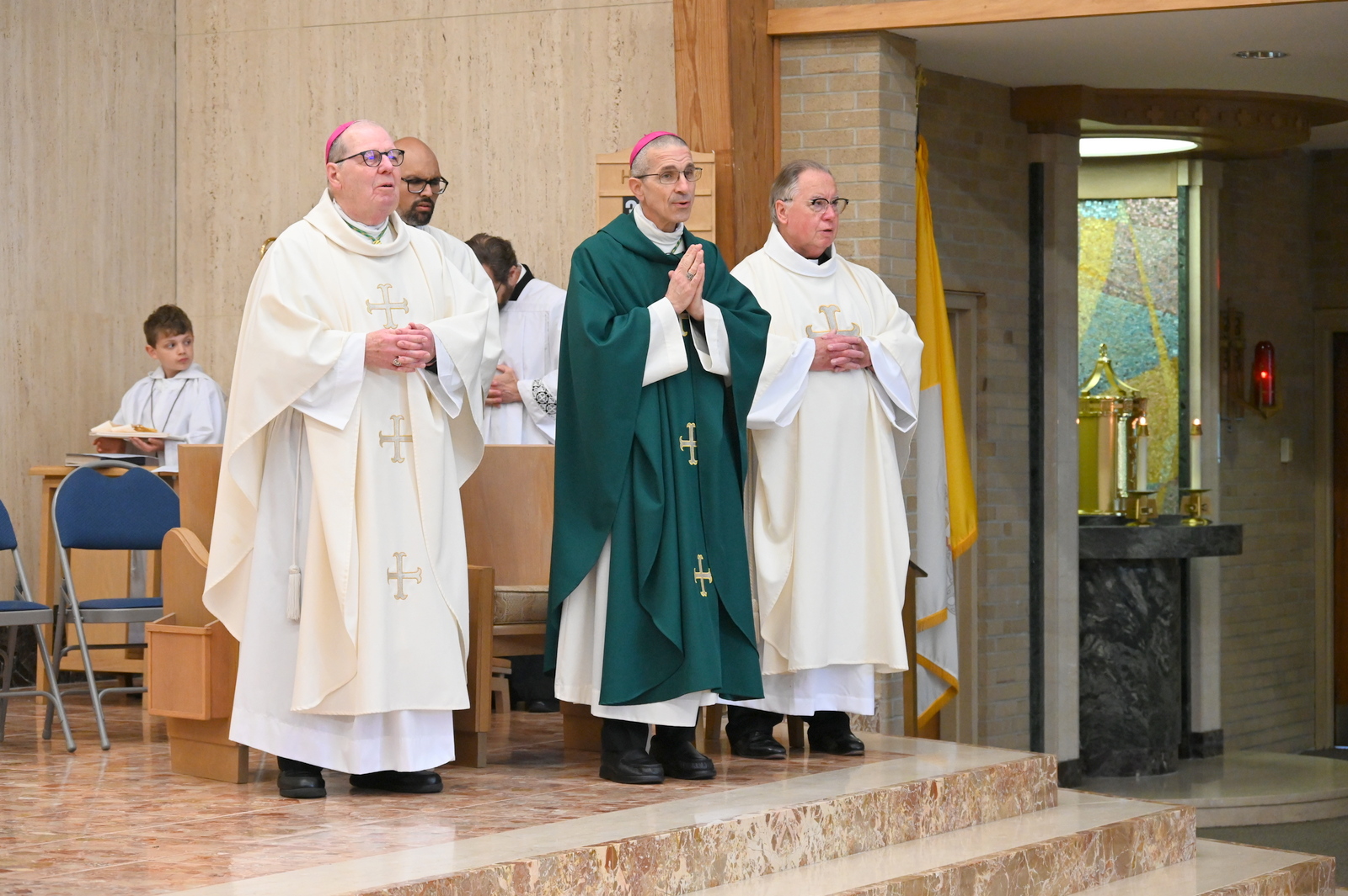 Bishop Robert Deeley, Bishop James Ruggieri, and Father Scott Mower