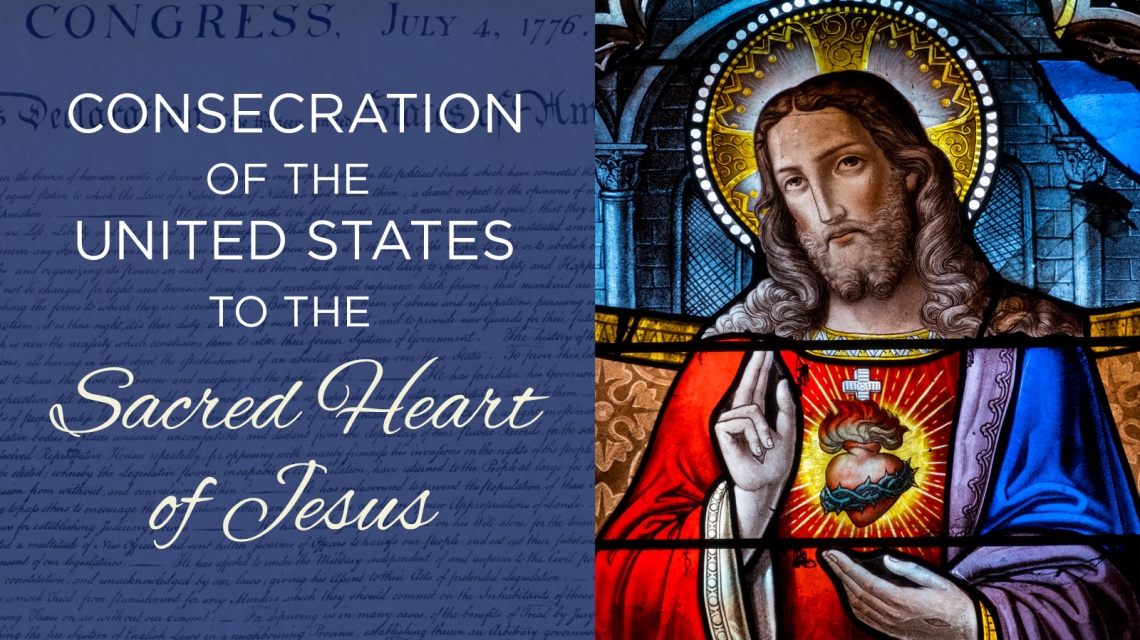 Image of the Sacred Heart of Jesus over the Declaration of Independence