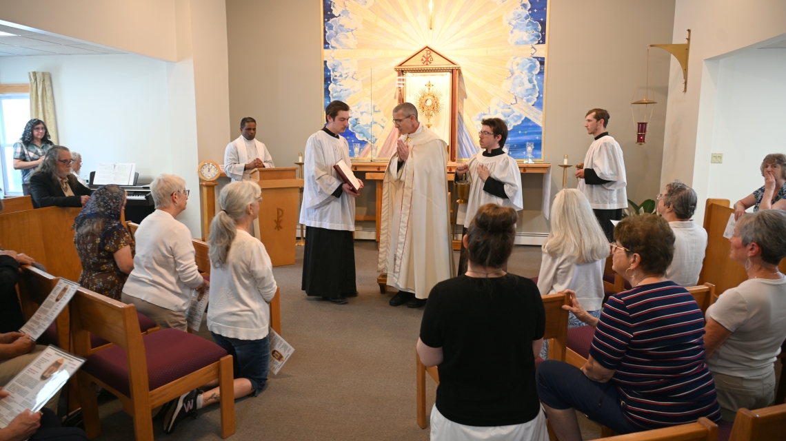 Bishop Ruggieri blesses the St. Monica Adoration Chapel.