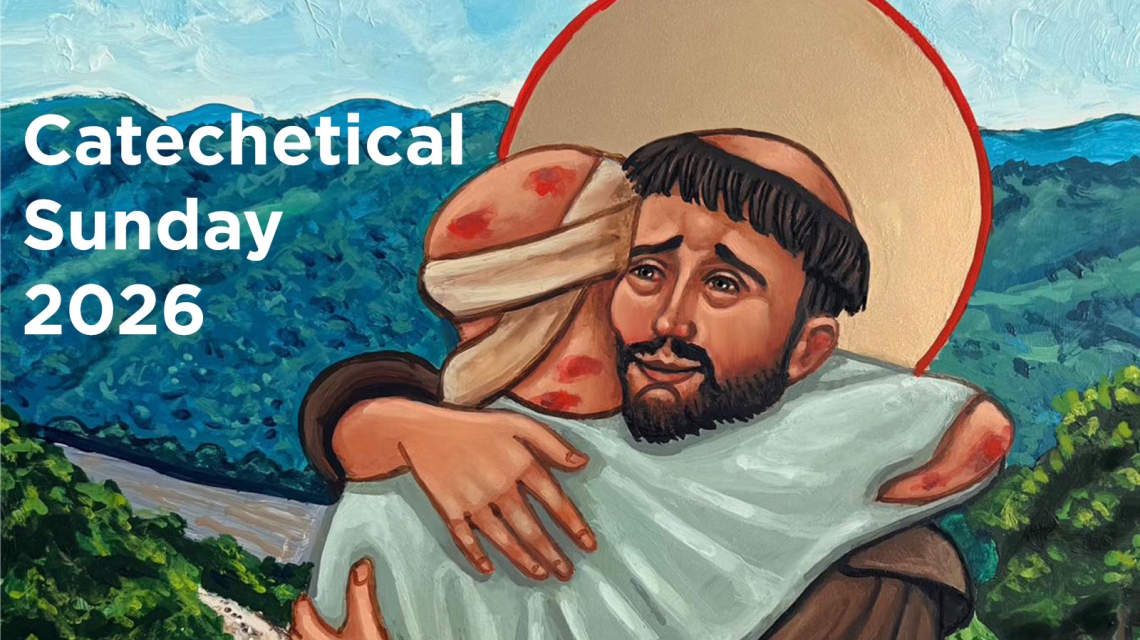 Catechetical Sunday Image of Saint hugging a man.