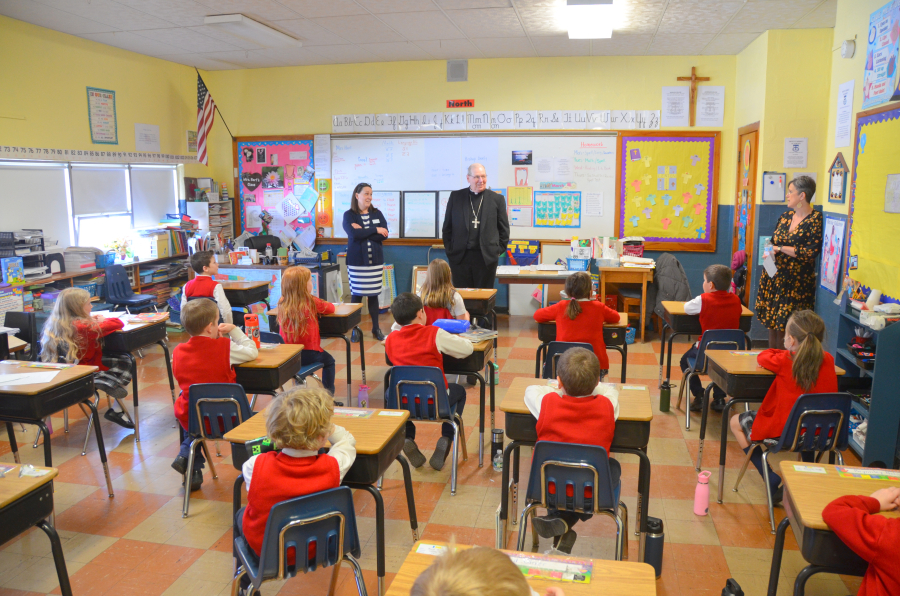 Bishop Deeley visits Mount Merici Academy in Waterville. 