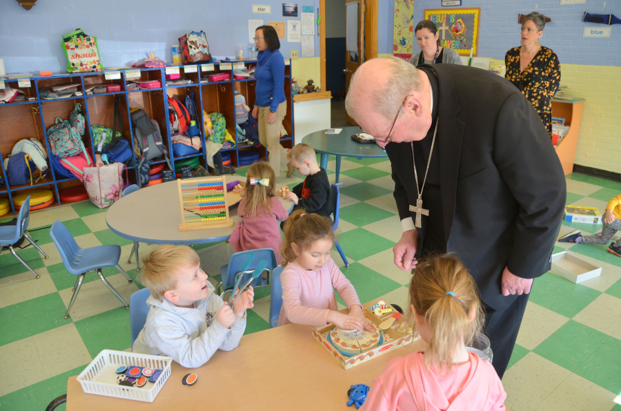 Bishop Deeley visits Mount Merici Academy in Waterville. 