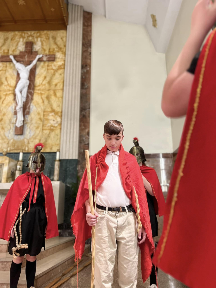 Students presented the Living Stations of the Cross on Good Friday. 