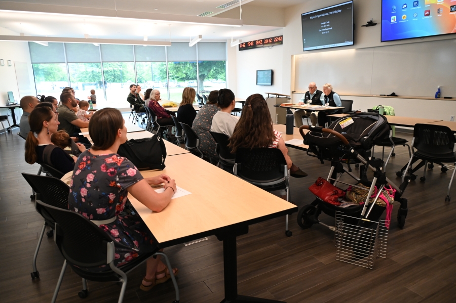 Conference room with participants seated