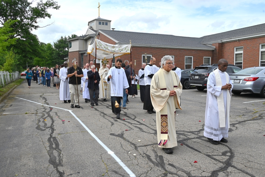 Procession outside St. Martha Church in Kennebunk.
