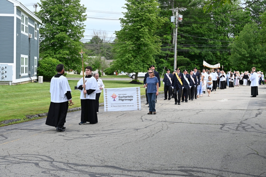 Procession outside St. Martha Church in Kennebunk.