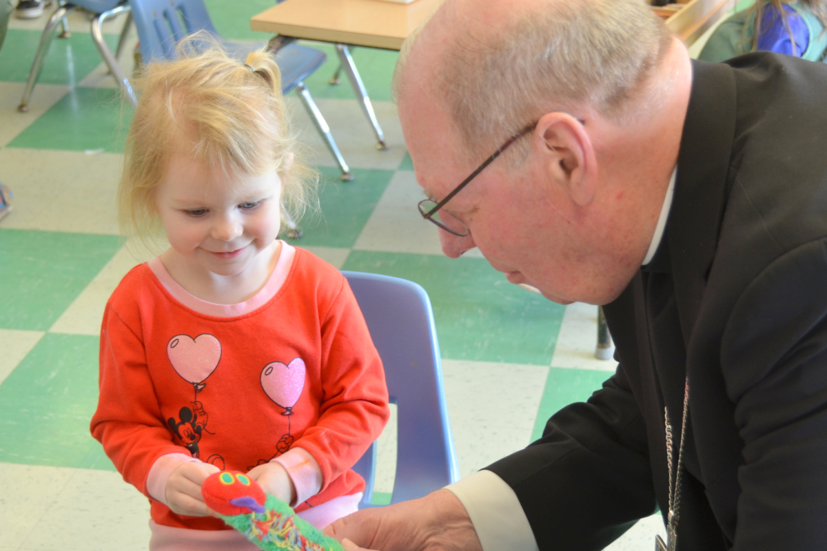 Bishop Deeley visits Mount Merici Academy in Waterville.