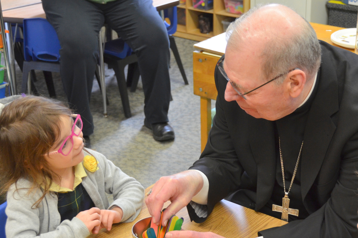 Bishop Deeley visits St. John's Catholic School community in Brunswick.