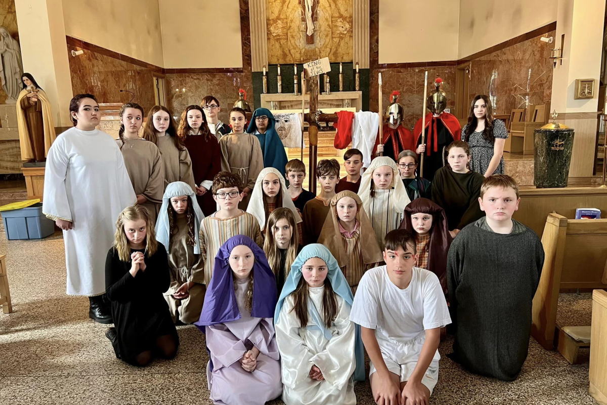 Students presented the Living Stations of the Cross on Good Friday. 