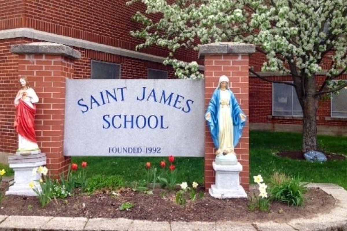 Exterior of Saint James School in Biddeford
